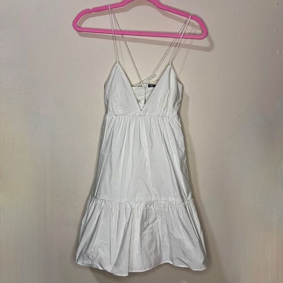 ZARA White White Pleated Babydoll Mini Dress Size M - Picture 6 of 9